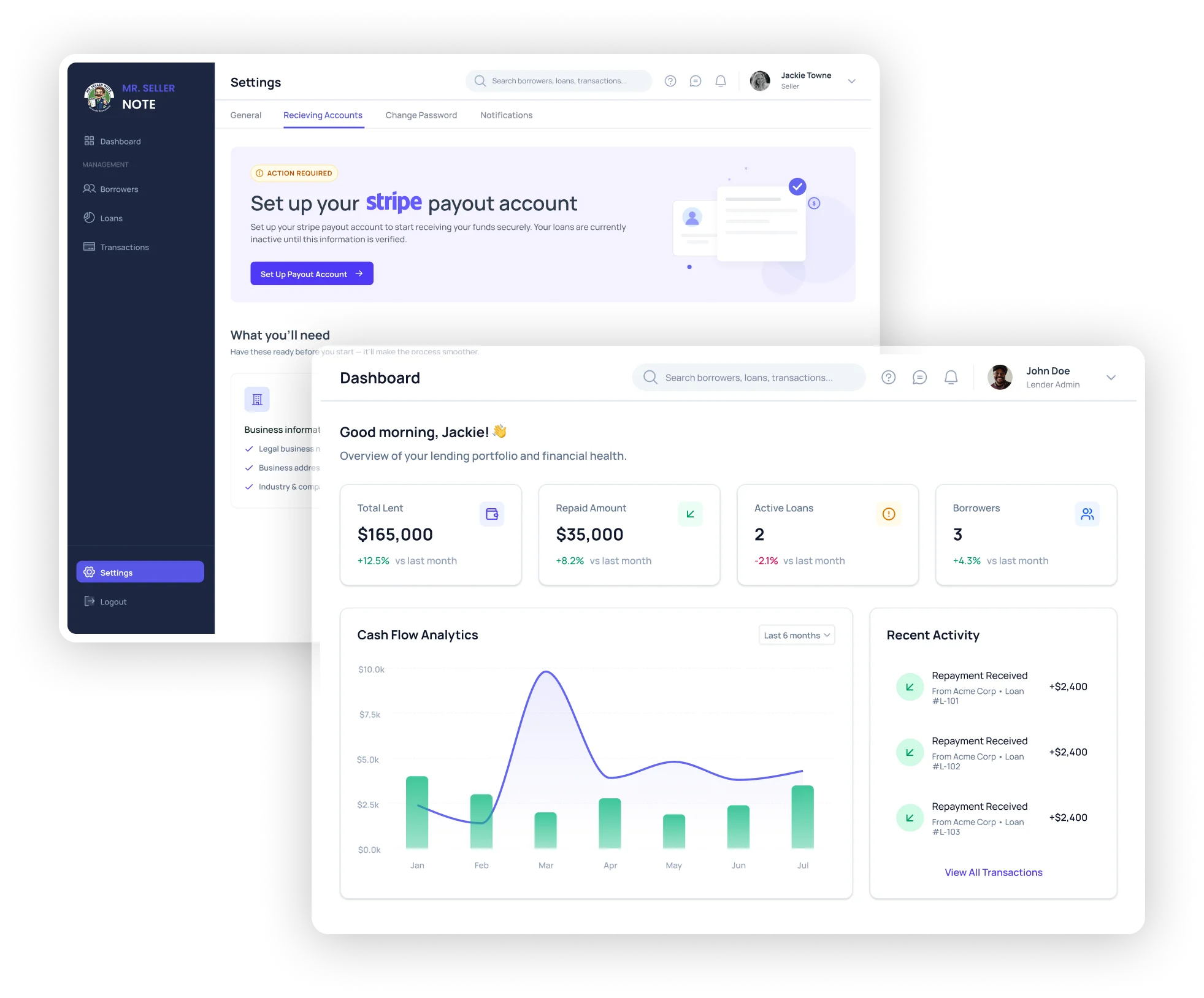 Mr. Seller Note dashboard preview
