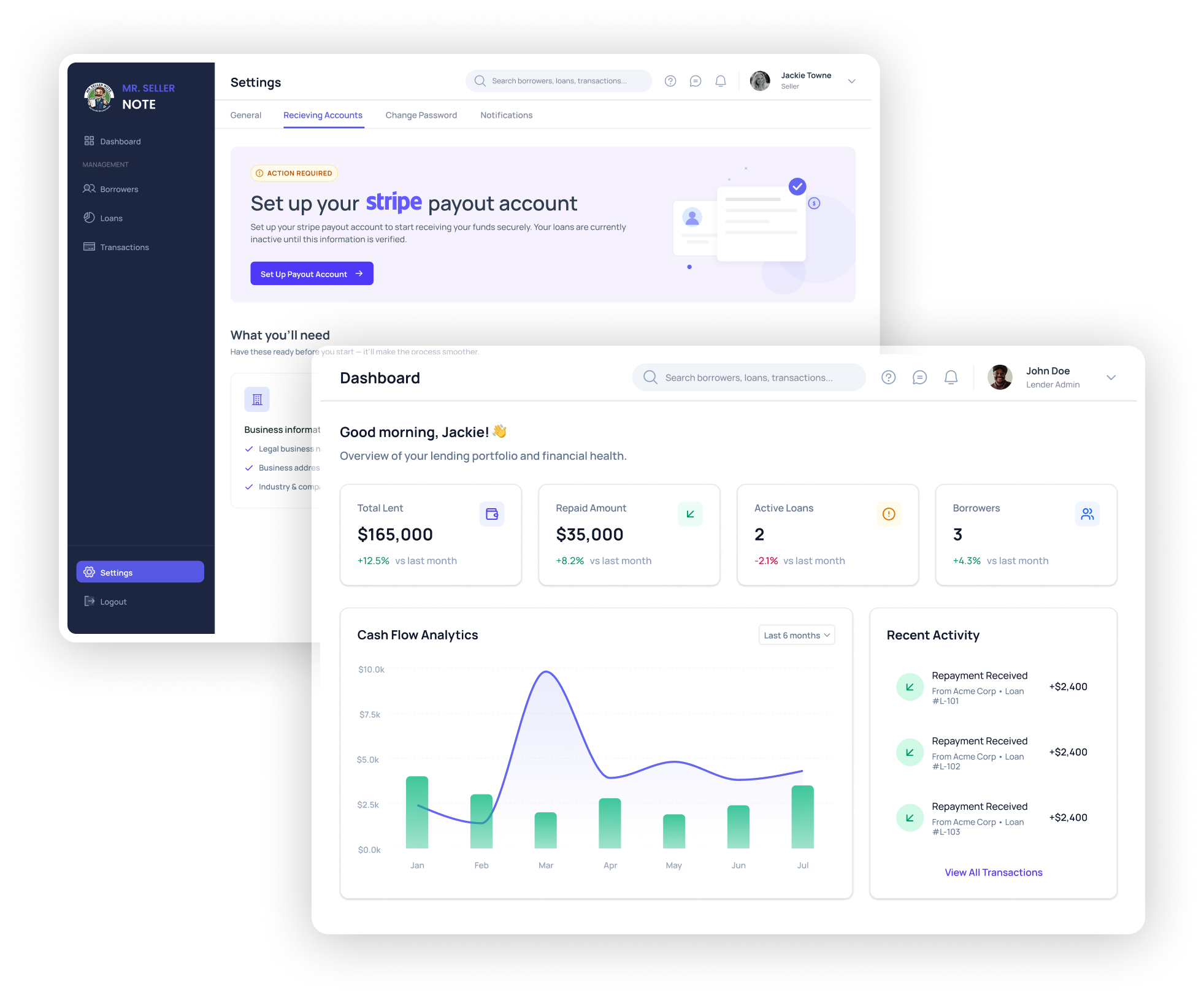 Mr. Seller Note dashboard preview