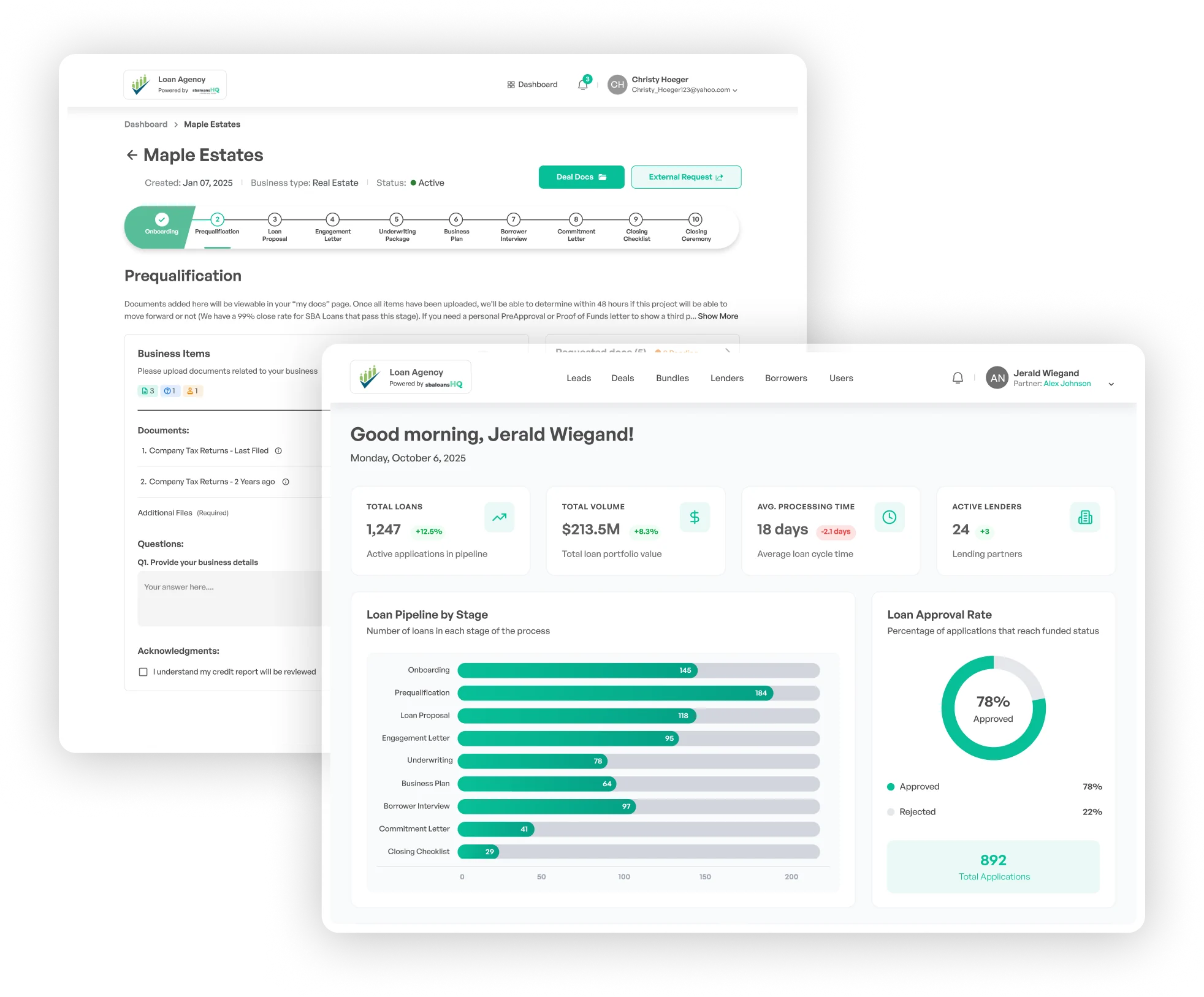 sbaloansHQ dashboard preview